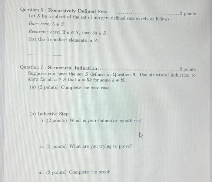 Solved Question 7: Structural Induction 8 points Suppose you | Chegg.com