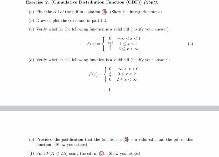Solved Exercise 2. (Cumulative Distribution Function (CDF)) | Chegg.com