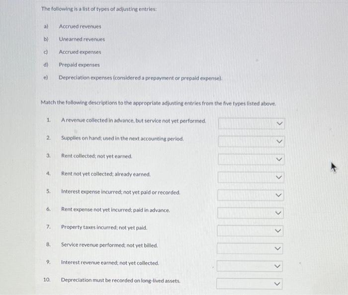 Solved Match the following descriptions to the appropriate | Chegg.com