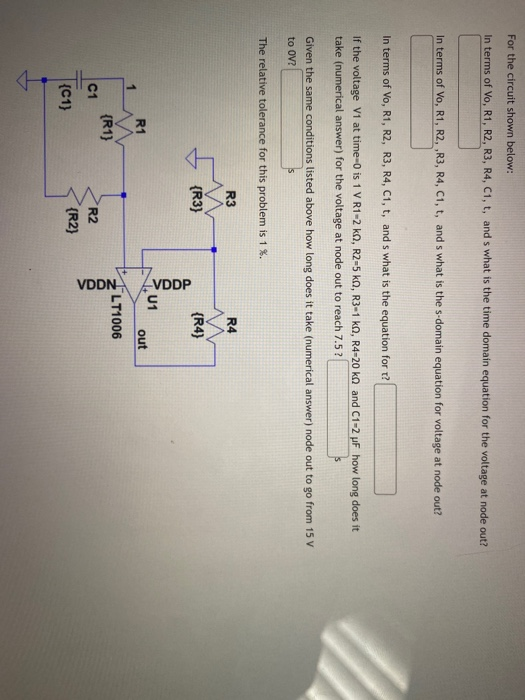 Solved For the circuit shown below: In terms of Vo, R1, R2, | Chegg.com