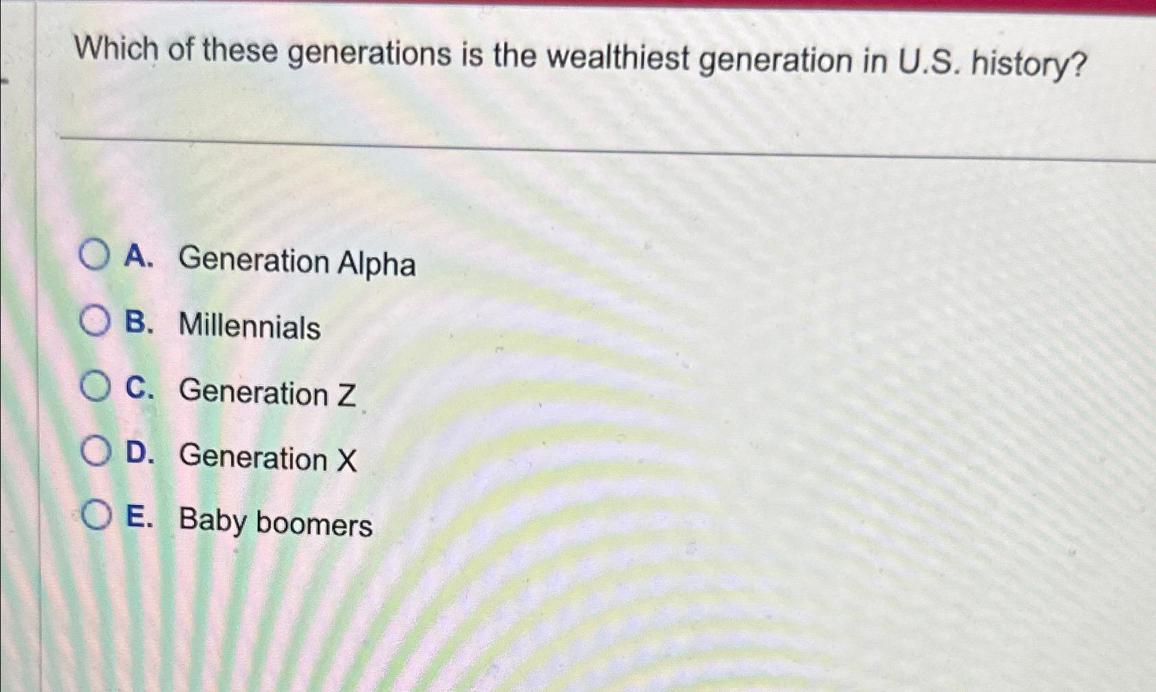 Solved Which Of These Generations Is The Wealthiest | Chegg.com