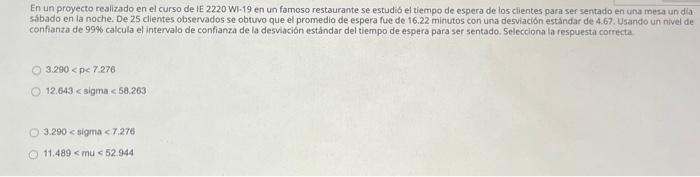 En un proyecto realizado en el curso de IE 2220 WI-19 en un famoso restaurante se estudib el tiempo de espera de los clientes