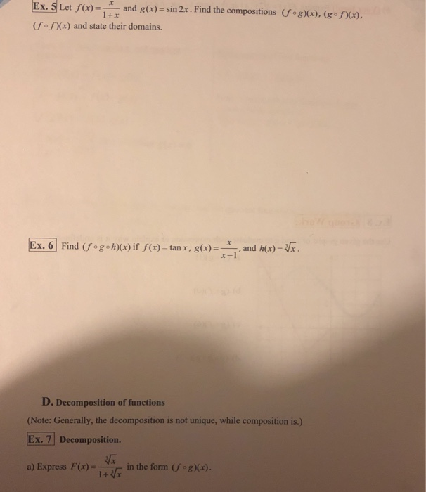 Solved Ex 5 Let F X And G X Sin 2x Find The Composit Chegg Com