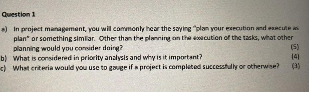 Solved Question 1 a) In project management, you will | Chegg.com