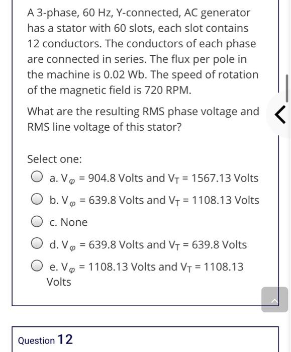 Solved A 3-phase, 60 Hz, Y-connected, AC generator has a | Chegg.com