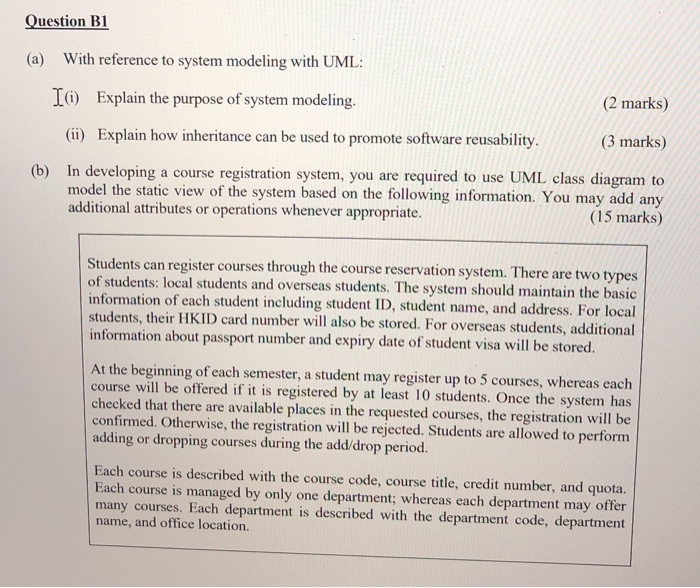 Solved Question B1 (a) With reference to system modeling | Chegg.com