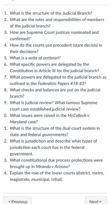 1. What Is The Structure Of The Judicial Branch? 2. | Chegg.com