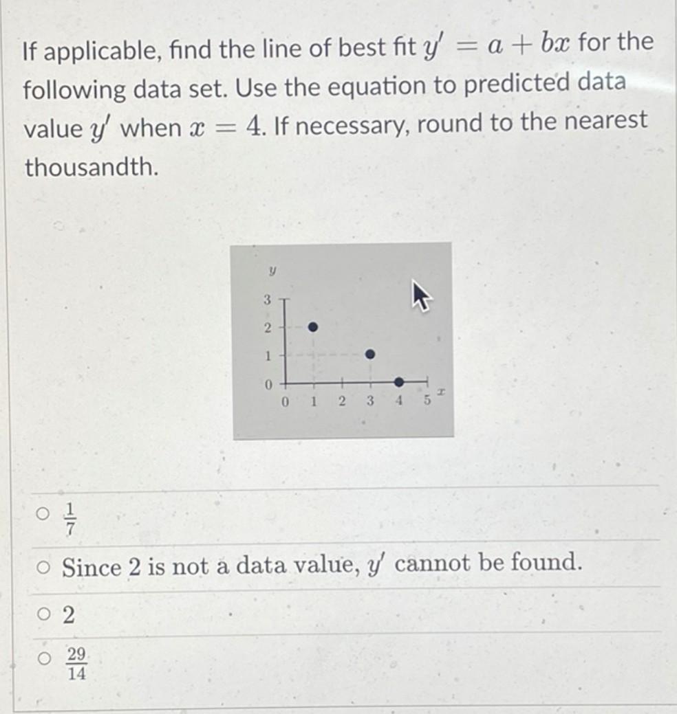 Solved If applicable, find the line of best fit y′=a+bx for | Chegg.com