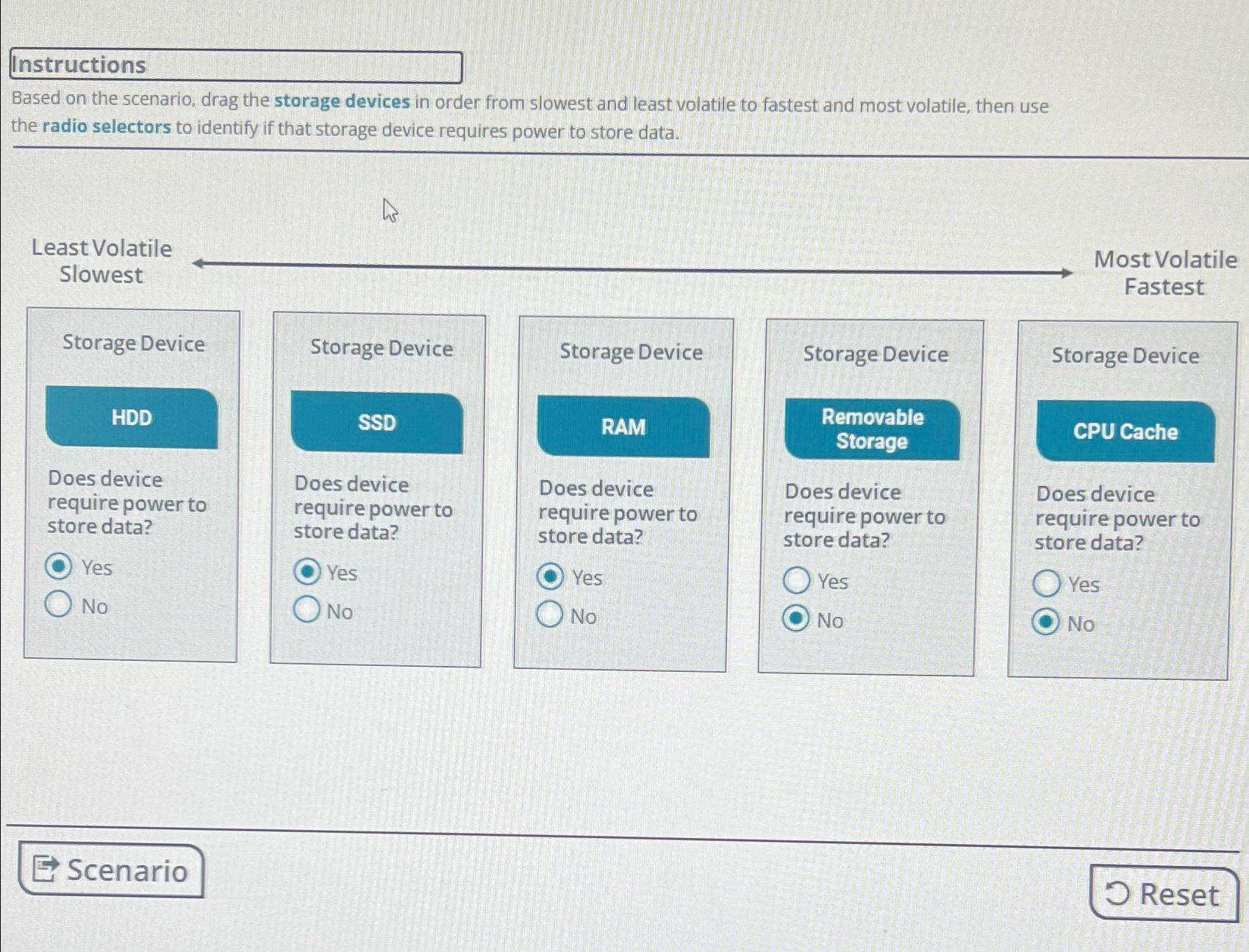 Solved InstructionsBased on the scenario, drag the storage