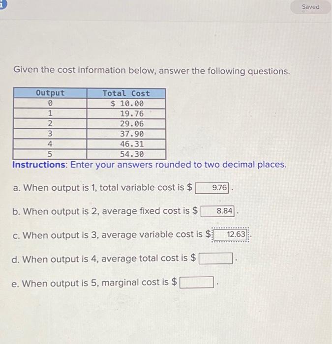 Solved Given The Cost Information Below, Answer The | Chegg.com