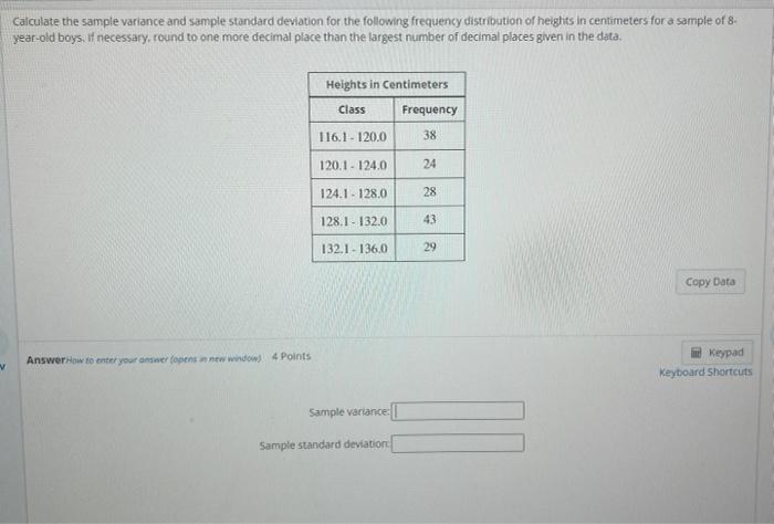 Solved Calculate the sample variance and sample standard | Chegg.com