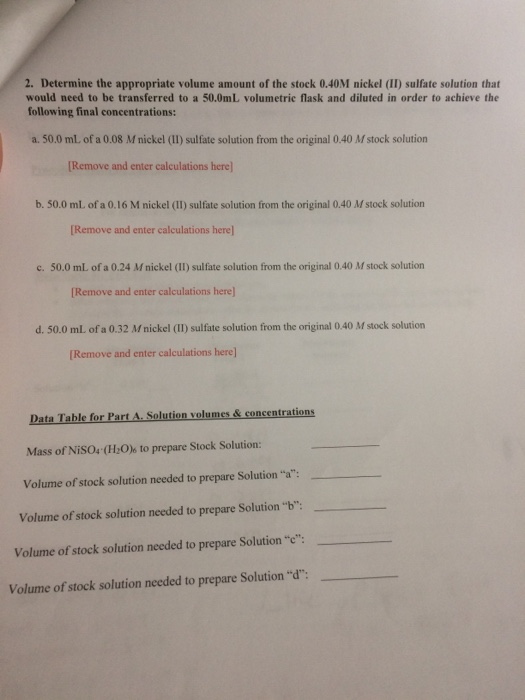 Solved Calculations Part A: Solution volumes & | Chegg.com