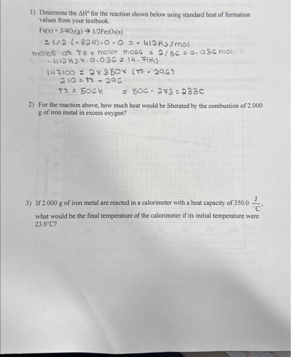 Solved 1) Determine the ΔH∘ for the reaction shown below | Chegg.com