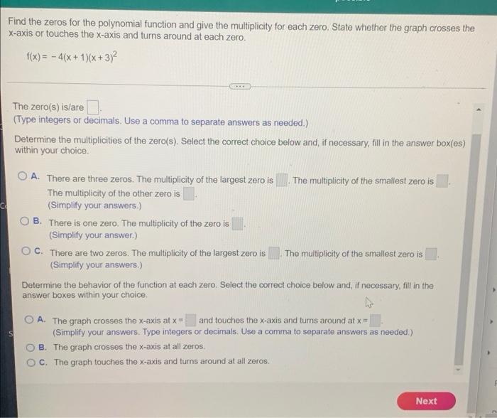 Solved Find the zeros for the polynomial function and give | Chegg.com