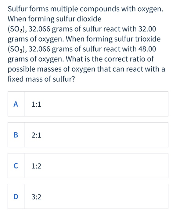 Solved Sulfur Forms Multiple Compounds With Oxygen. When | Chegg.com