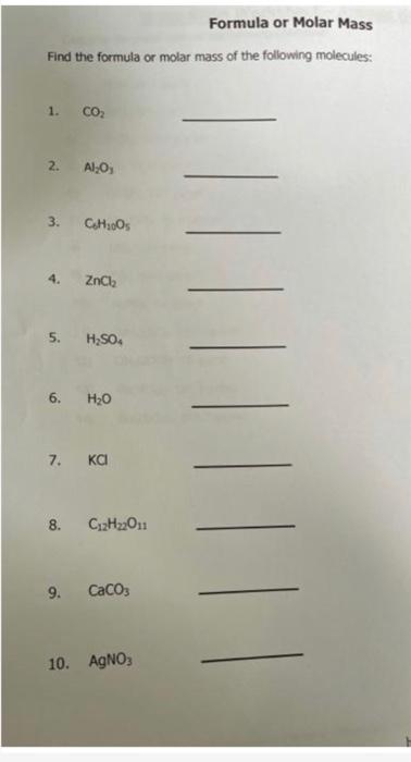 Solved Formula Or Molar Mass Find The Formula Or Molar Mass | Chegg.com