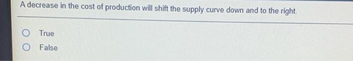 Solved A decrease in the cost of production will shift the | Chegg.com