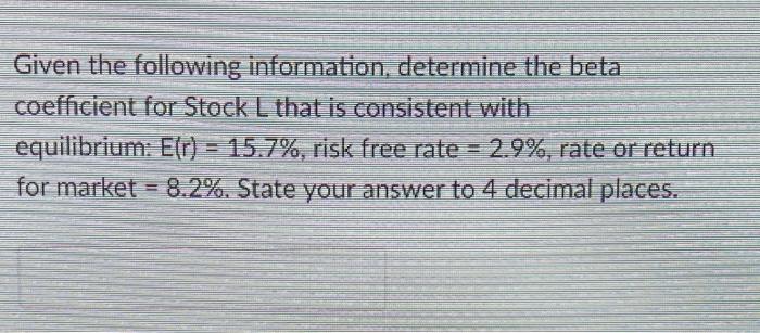 Solved Given The Following Information, Determine The Beta | Chegg.com