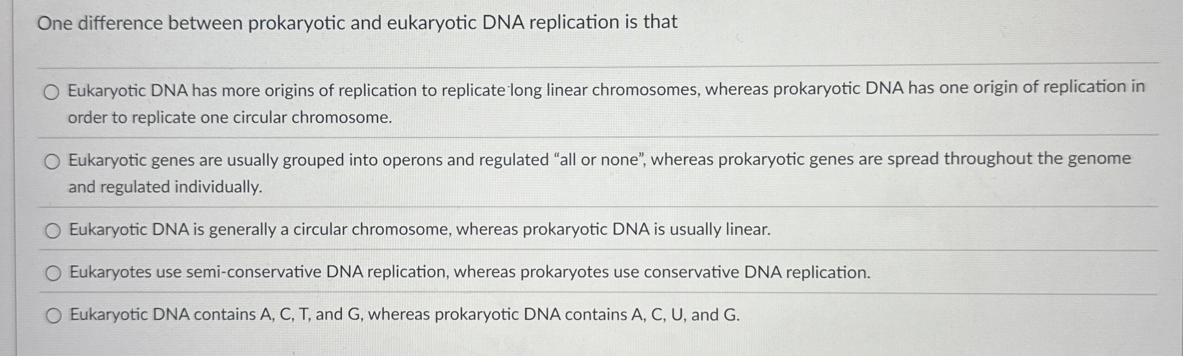 Solved One difference between prokaryotic and eukaryotic DNA | Chegg.com