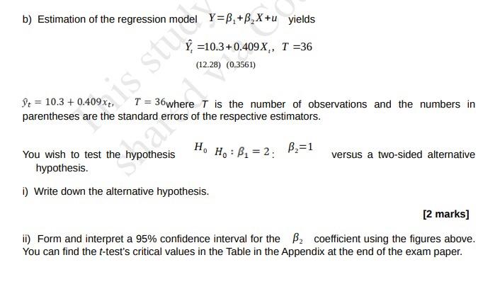 Solved B) Estimation Of The Regression Model Y=B.+B,X+u | Chegg.com