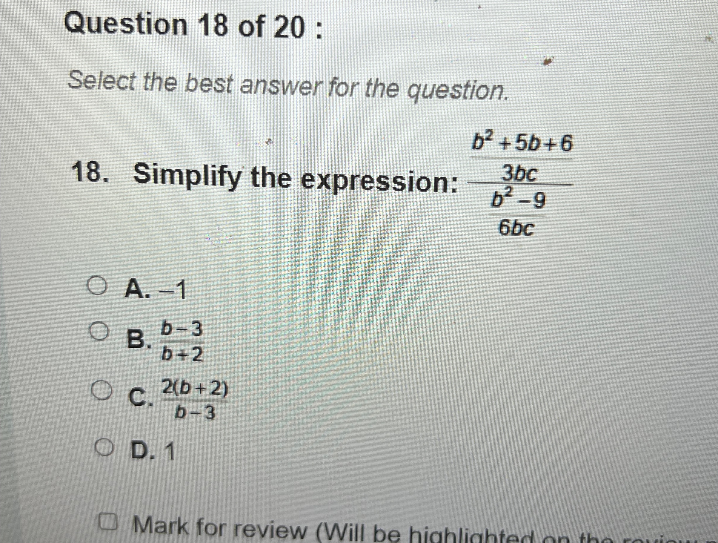 Solved Question 18 ﻿of 20 ﻿:Select the best answer for the | Chegg.com