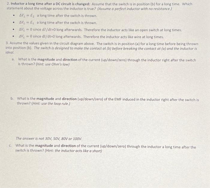 2. Inductor a long time after a DC circuit is | Chegg.com