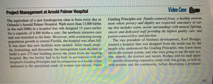 Project Management At Arnold Palmer Hospital The Chegg 