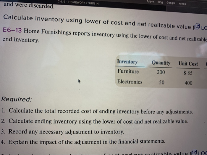 Solved Home furnishings reports inventory using the lower of