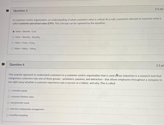 Solved In customer-centric organization, an understanding of | Chegg.com