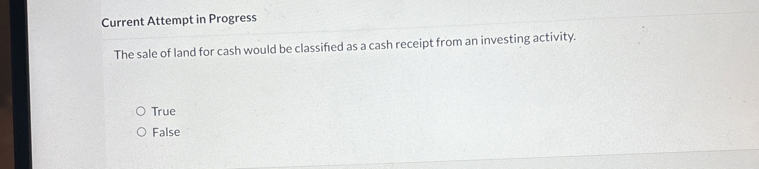 Solved Current Attempt In Progressthe Sale Of Land For Cash Chegg Com