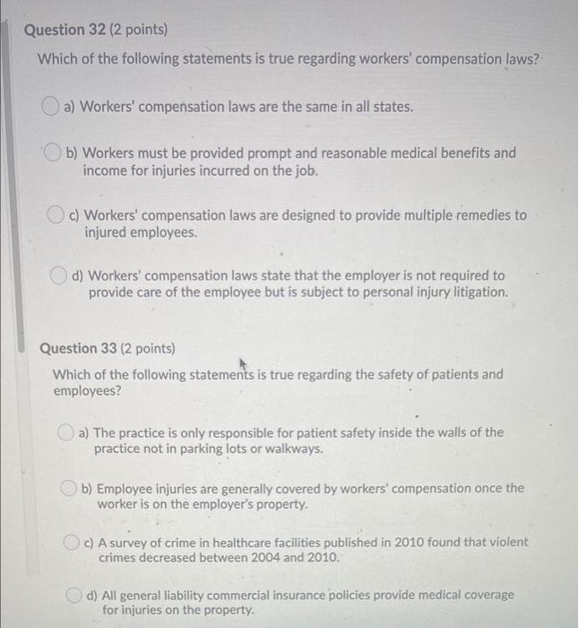 Solved Question 32 (2 Points) Which Of The Following | Chegg.com