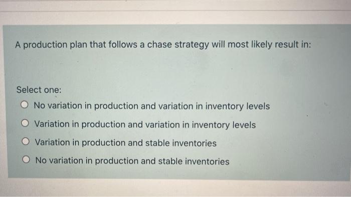 Solved A production plan that follows a chase strategy will | Chegg.com