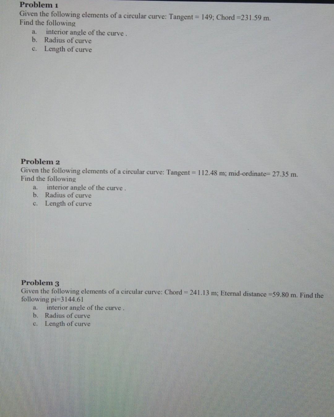 Solved Problem 1 Given the following elements of a circular | Chegg.com