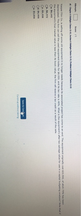 Solved Attempts Score: 1 Chapter Multiple Choice 11-3, | Chegg.com