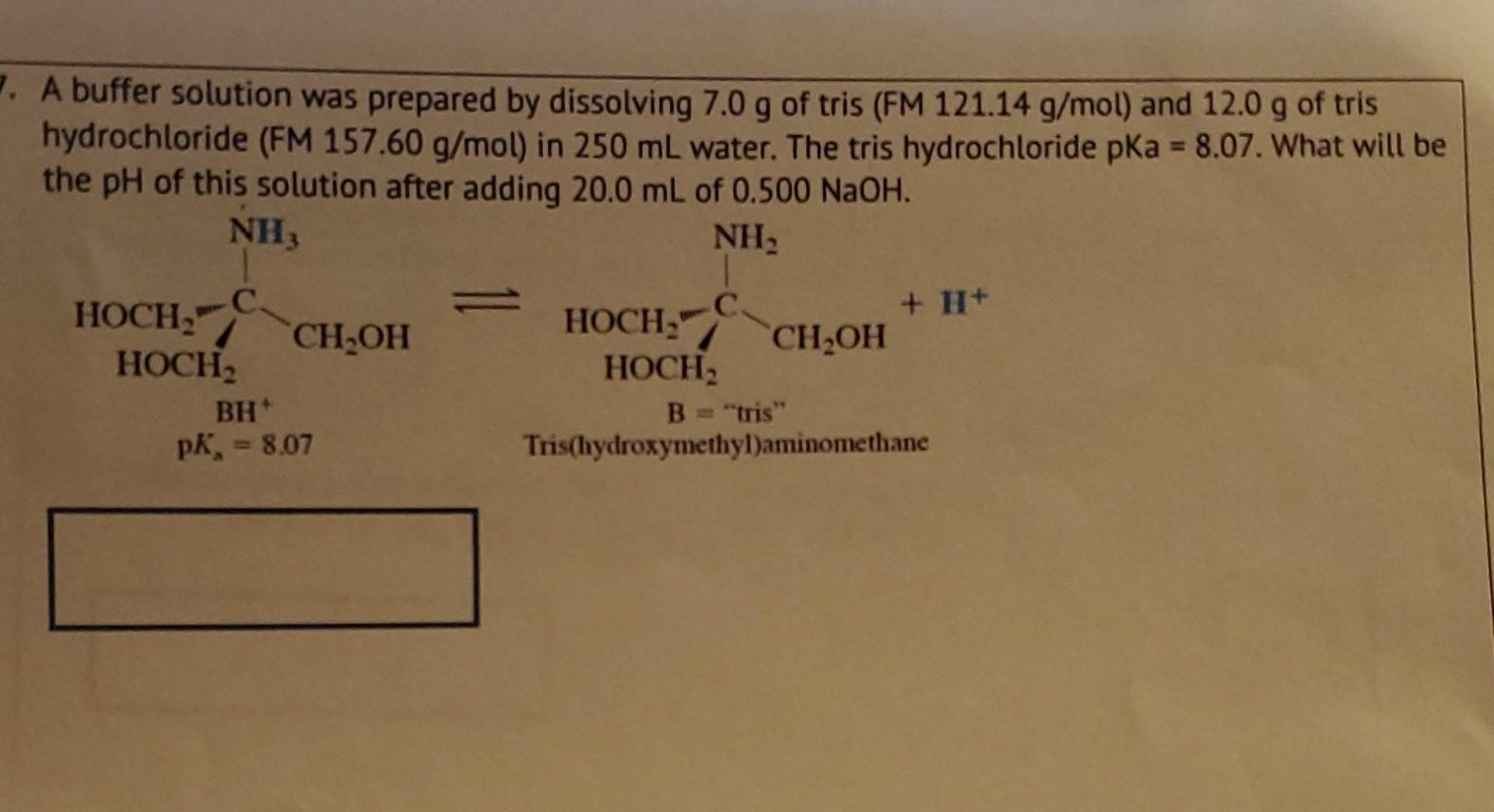 Solved A buffer solution was prepared by dissolving 7.0 g of | Chegg.com