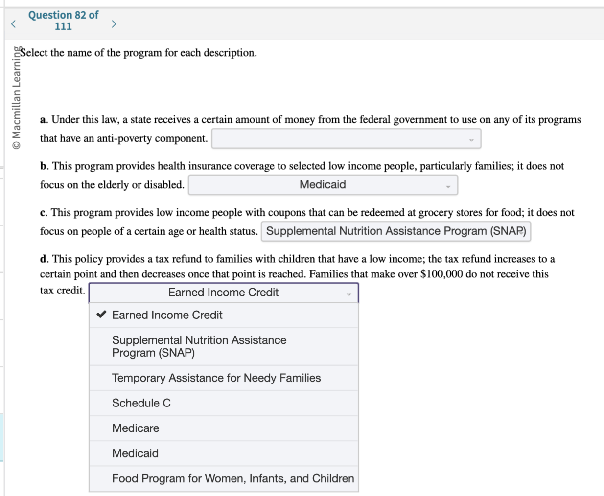 Solved Question 82 ﻿of111.Select the name of the program for | Chegg.com