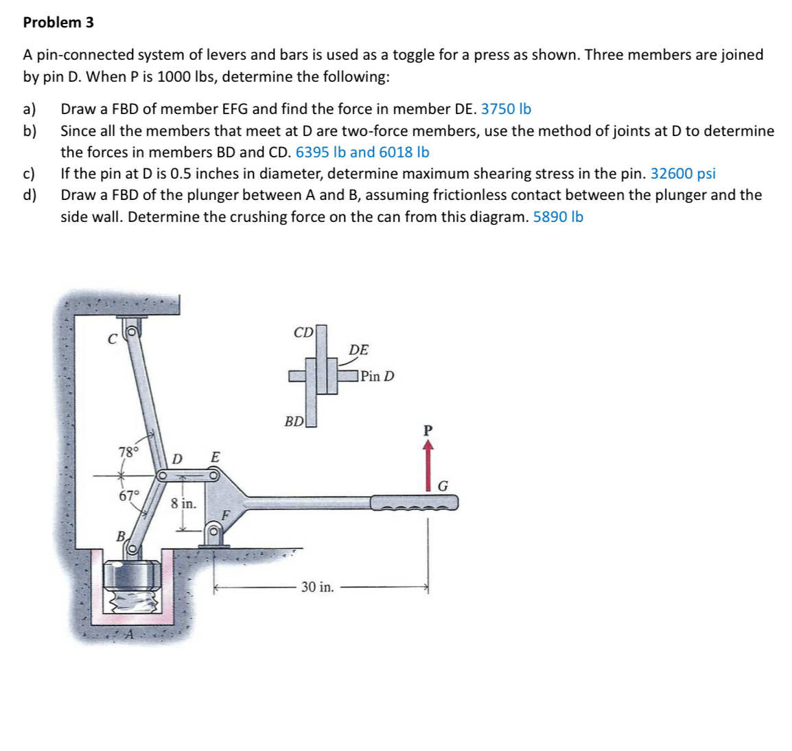 Solved Problem 3 ﻿A pin-connected system of levers and bars | Chegg.com