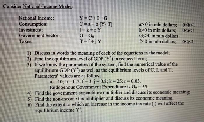 Solved Consider National-Income Model: National Income: | Chegg.com