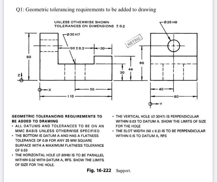 Solved Q1: Geometric tolerancing requirements to be added to | Chegg.com