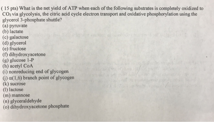 Solved: (15 Pts) What Is The Net Yield Of ATP When Each Of... | Chegg.com