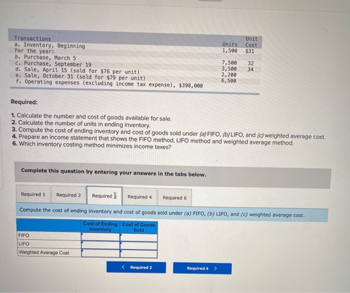 Solved Units 1,500 Unit Cost $31 Transactions a. Inventory, | Chegg.com