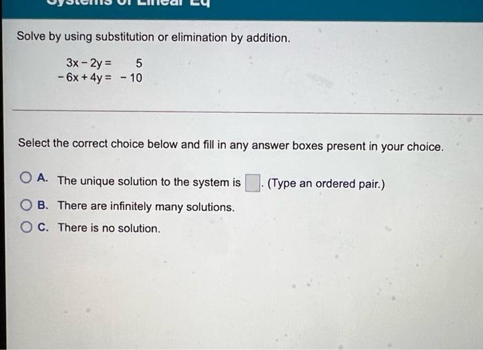 Solved Solve by using substitution or elimination by | Chegg.com