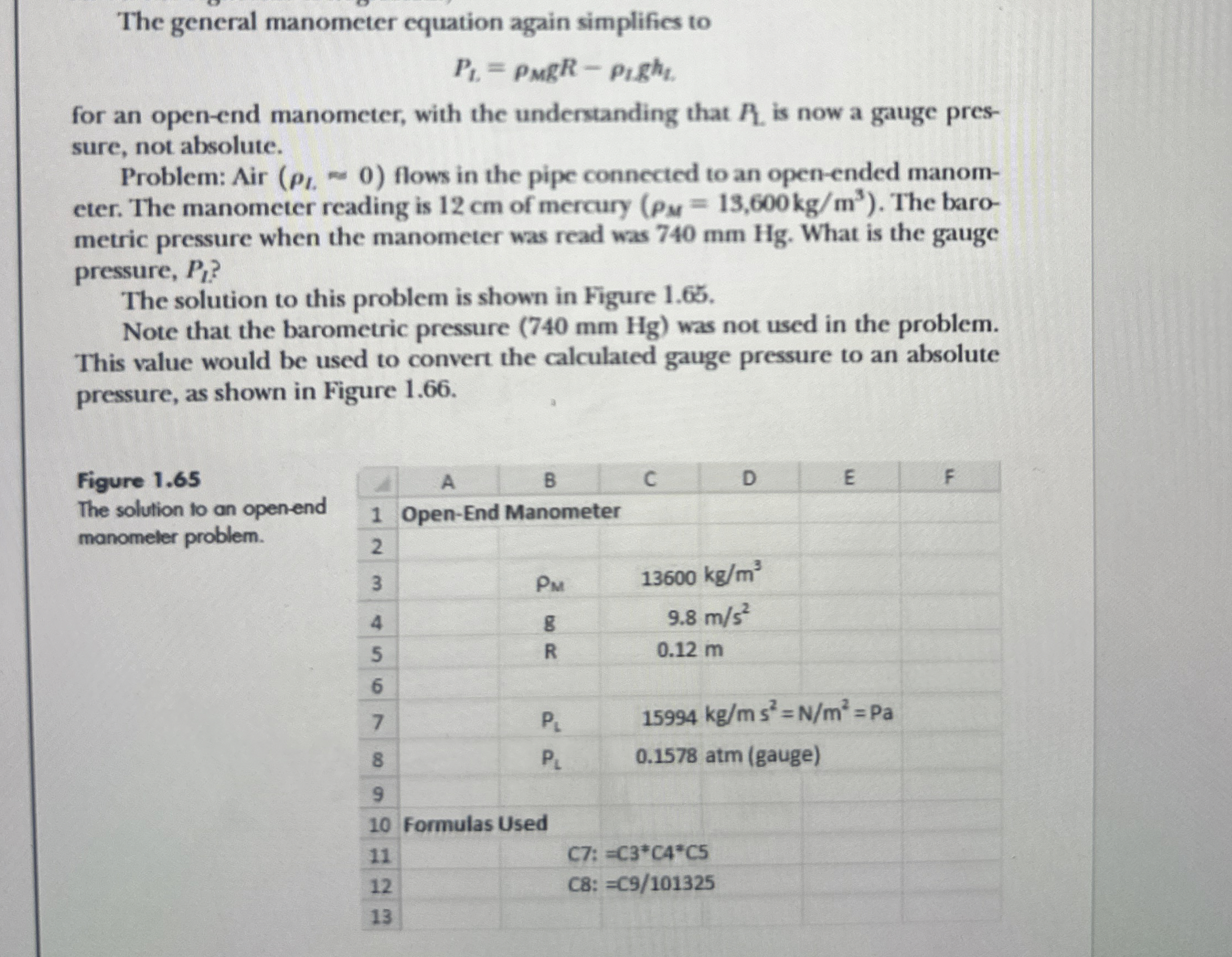 The general manometer equation again simplifies