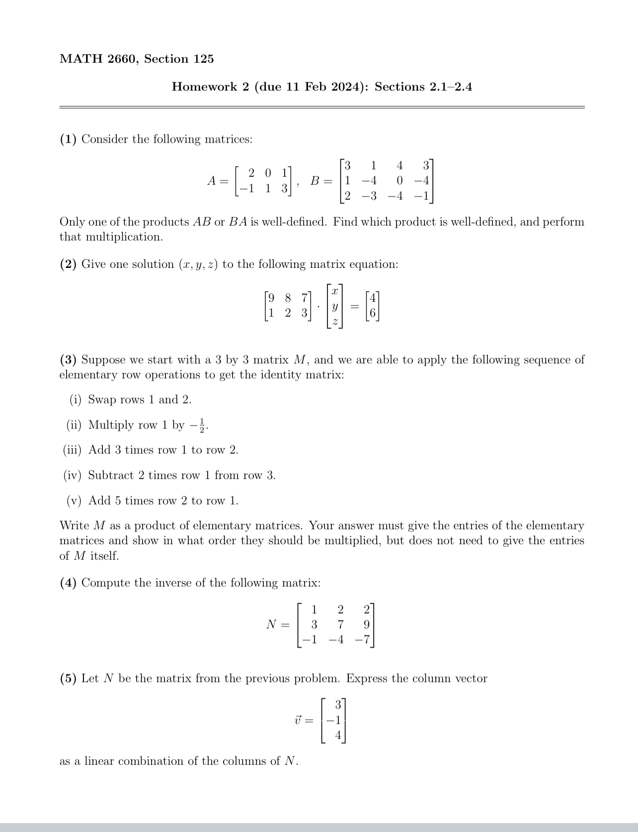 Solved MATH 2660, ﻿Section 125Homework 2 (due 11 ﻿Feb 2024): | Chegg.com