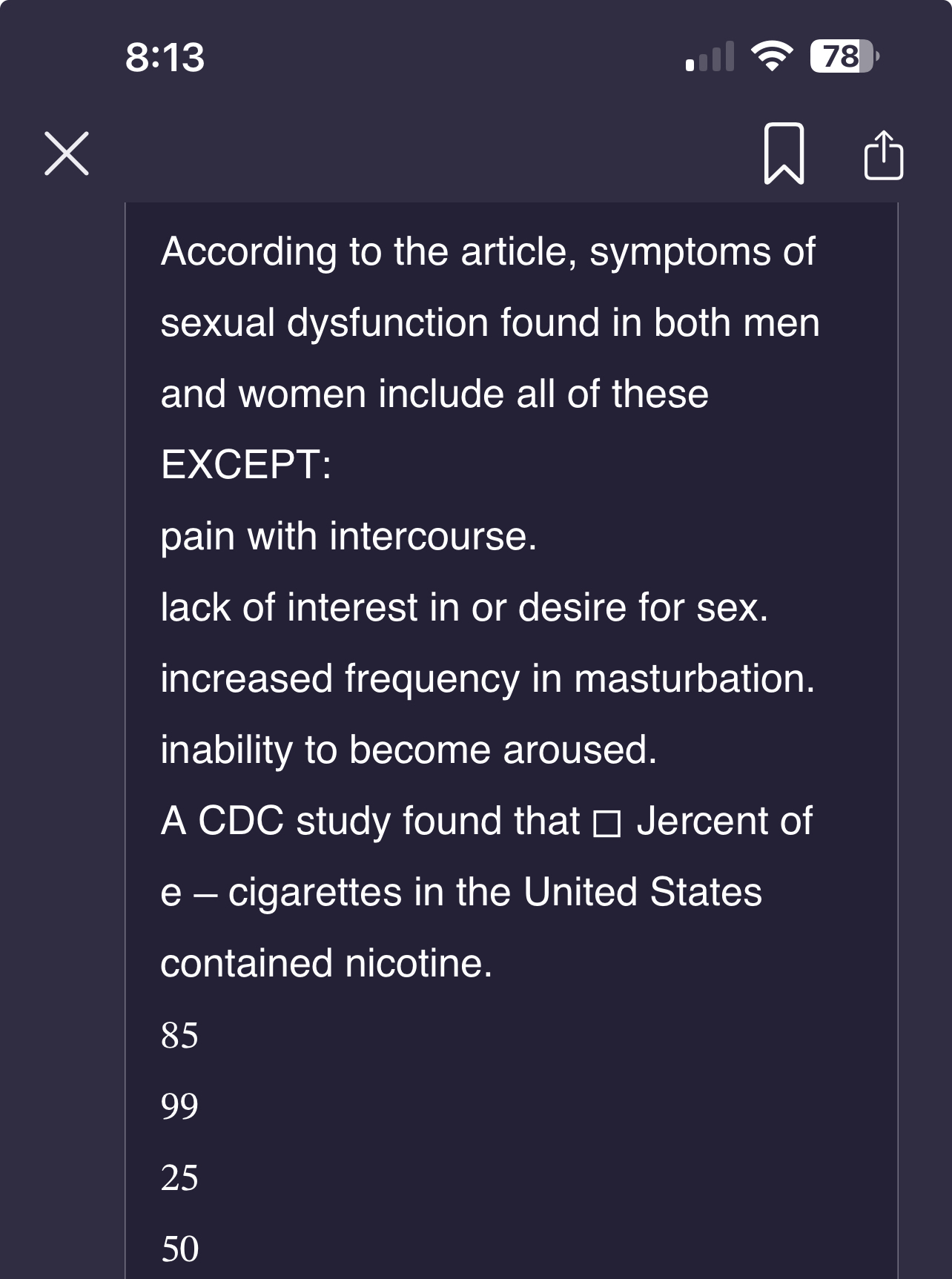 Solved 8:1378According to the article, symptoms of sexual | Chegg.com