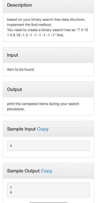 Solved Description based on your binary search tree data | Chegg.com