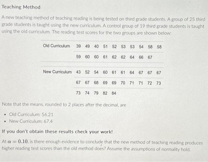 Solved Teaching Method1.) Which equality of means test will | Chegg.com