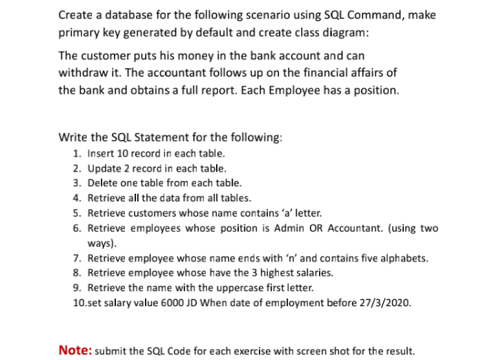 Solved Create a database for the following scenario using | Chegg.com