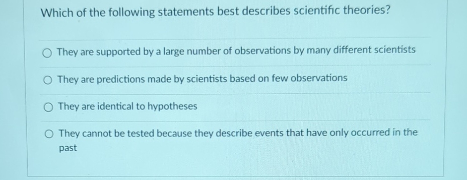 Which statement best describes scientific theories