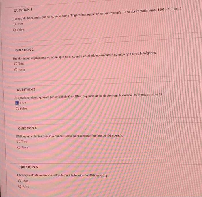 QUESTION 1 El rango de frecuencia que se conoce como fingerprint region en espectroscopia IR es aproximadamente 1500-500 cm